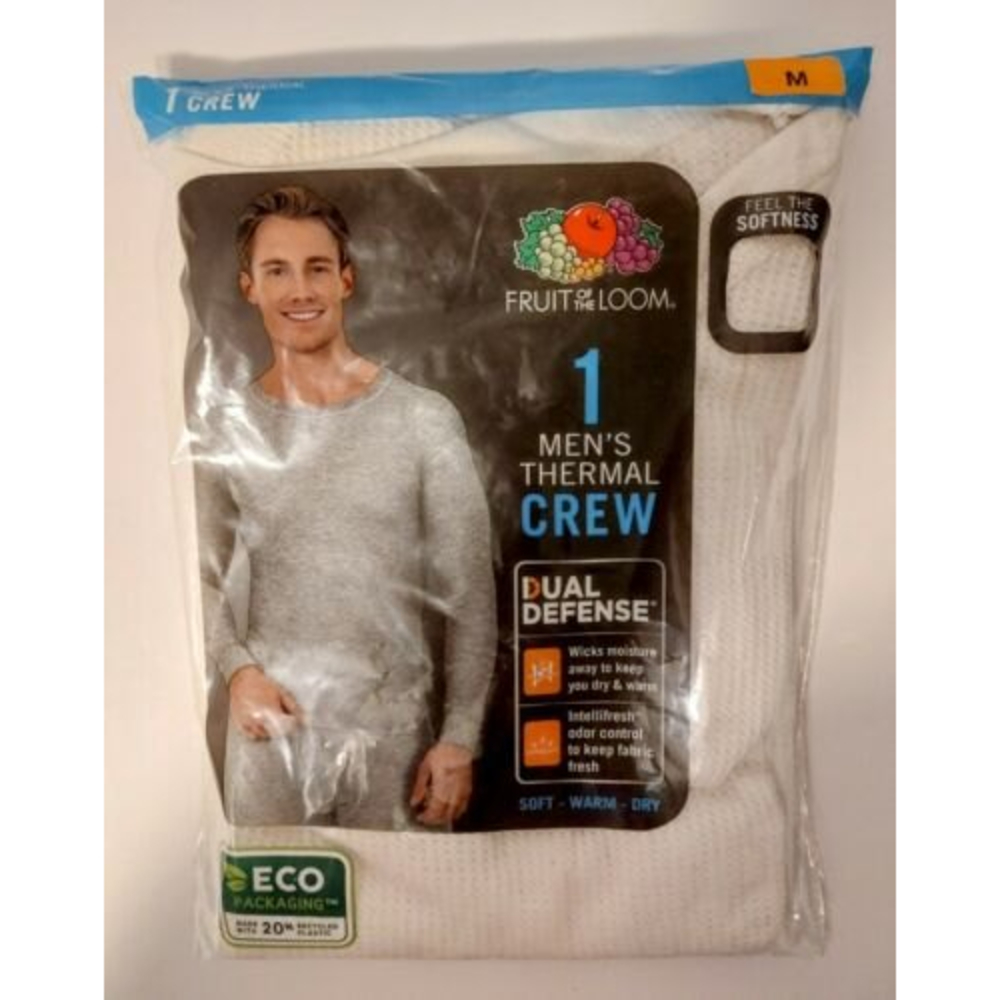 SALE....Fruit Of The Loom Men's Dual Defense Thermal Crew Natural Size Medium